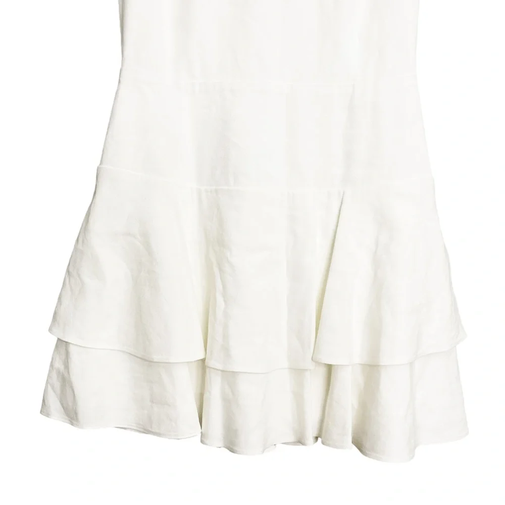 NWT Alice + Olivia Palmira Linen Ruffle Sleeveless Mini Dress White_4